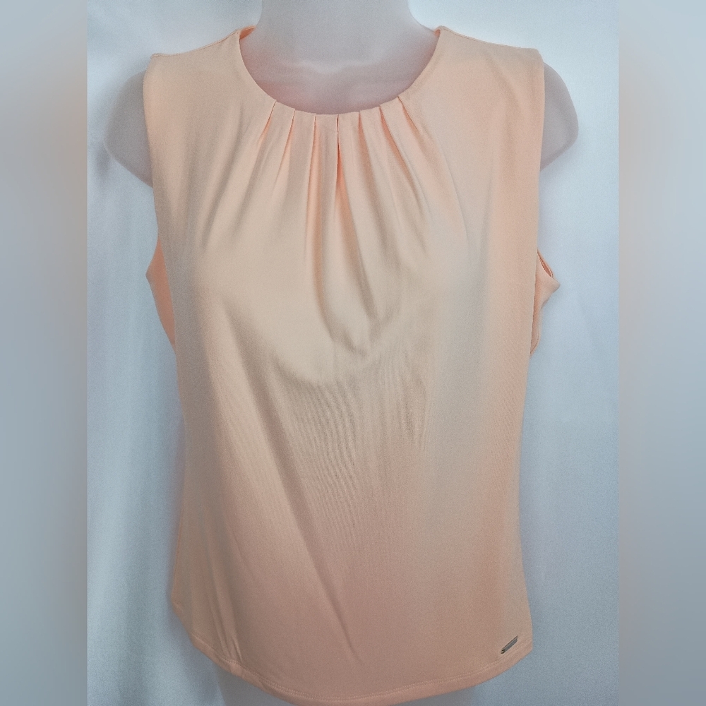 NEW CALVIN KLEIN S Pink Peach Sleeveless‎ Office Top Preppy, Work Party (#1,132)
